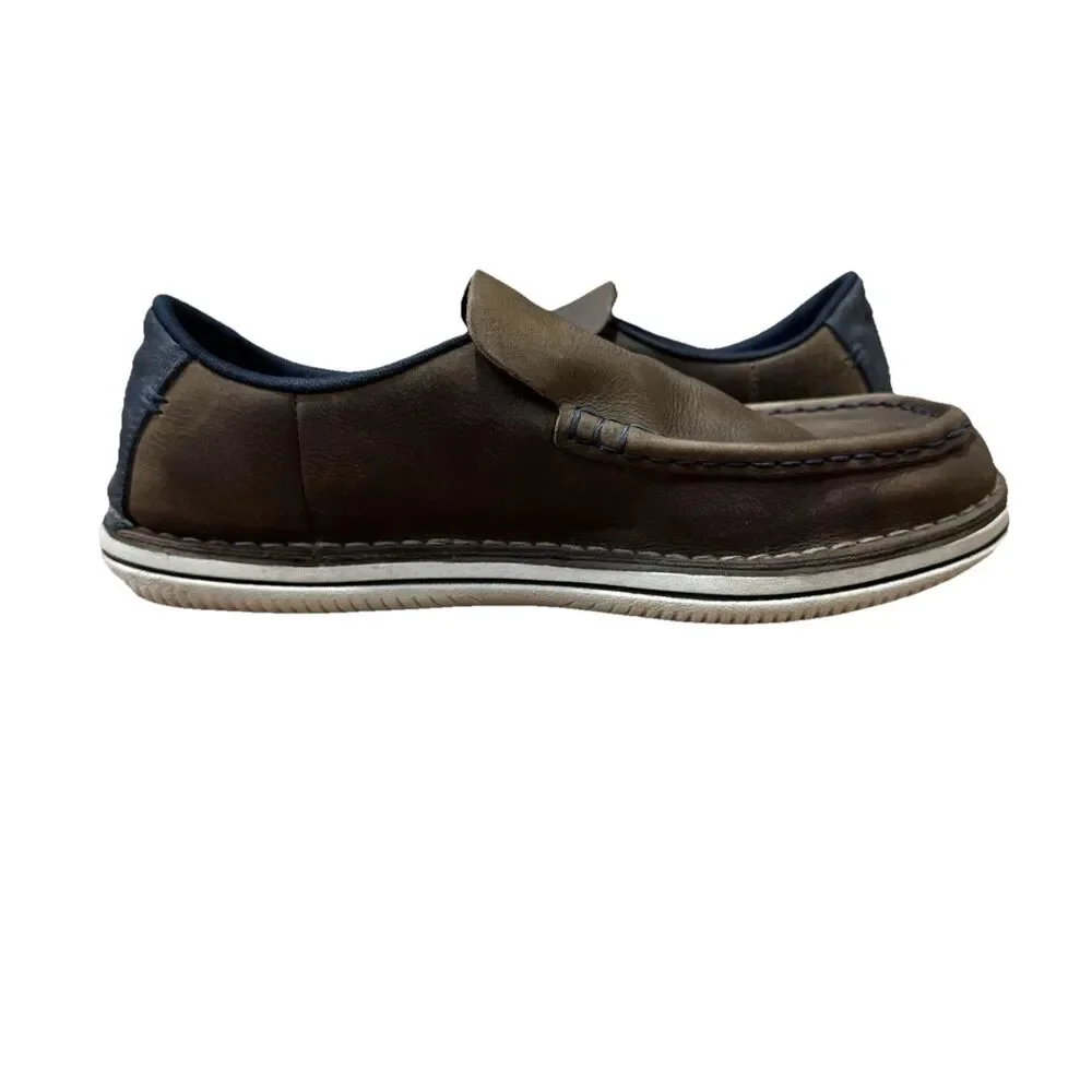 Merrell Men's 9.5 Brown Leather Slip On Low Top Bask Moc Toe Loafers Brindle